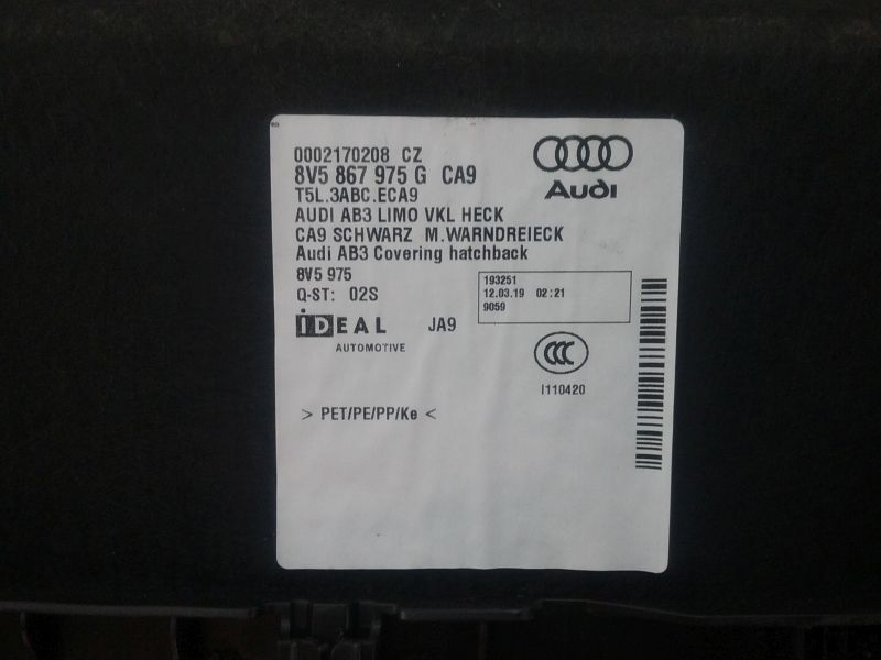 Обшивка крышки багажника Audi A3 8V